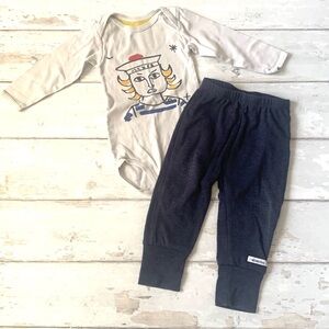Petit Bateau 12m Baby Boy Outfit Bodysuit & Navy Blue Joggers Pants